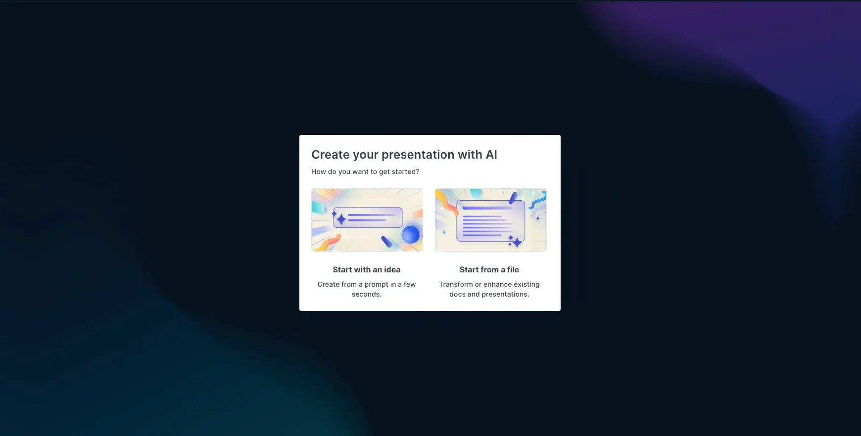 Prezi AI Create Presentation Start Screen
