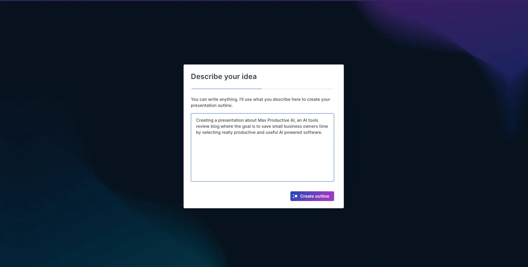 Prezi AI Describe Your Idea Prompt Interface