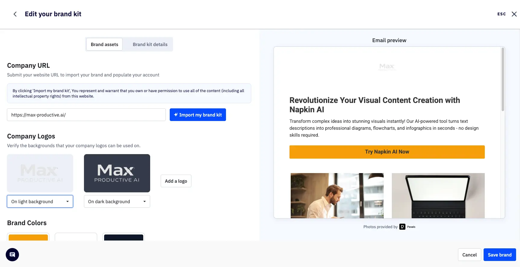 ActiveCampaign Brand Kit Editor with Logo and Color Management