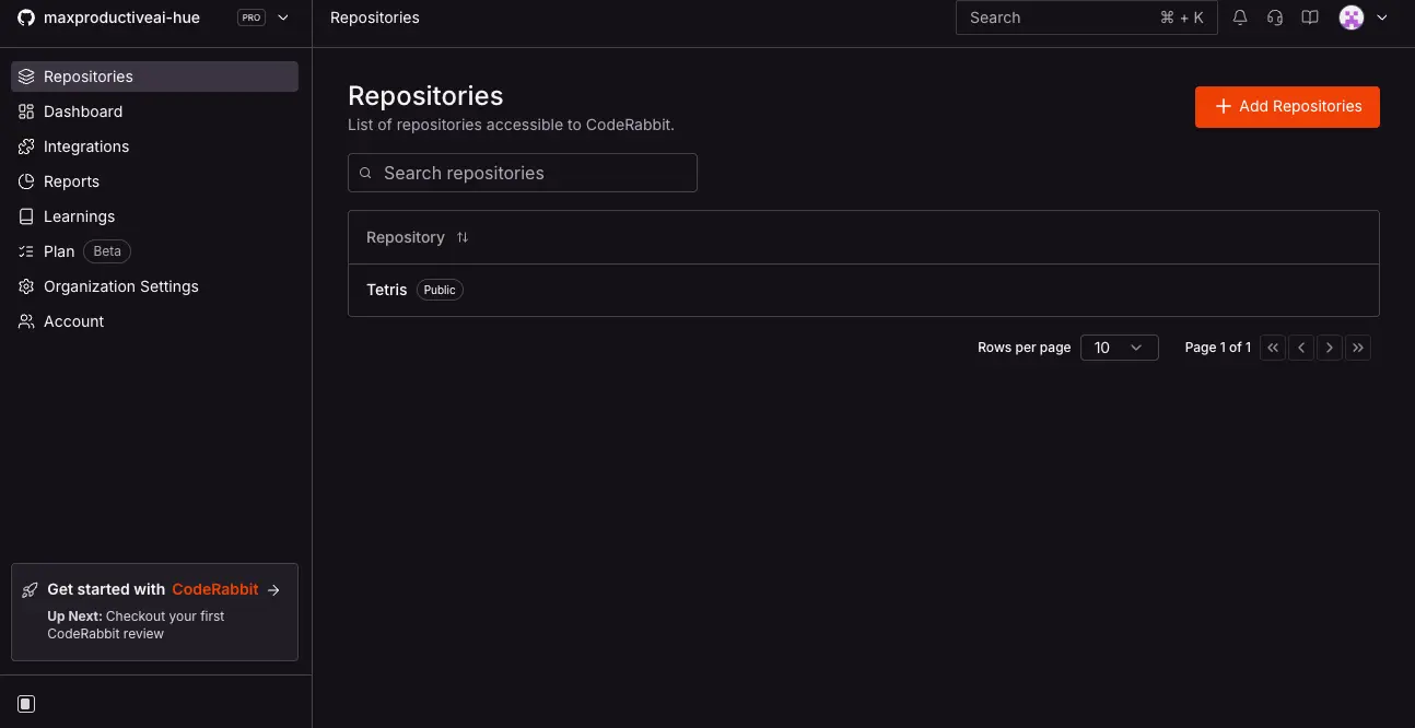 CodeRabbit App - Repositories Management