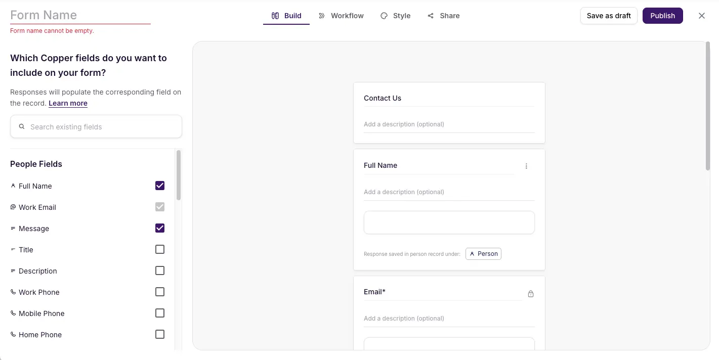 Copper CRM Form Builder with Google Workspace Integration