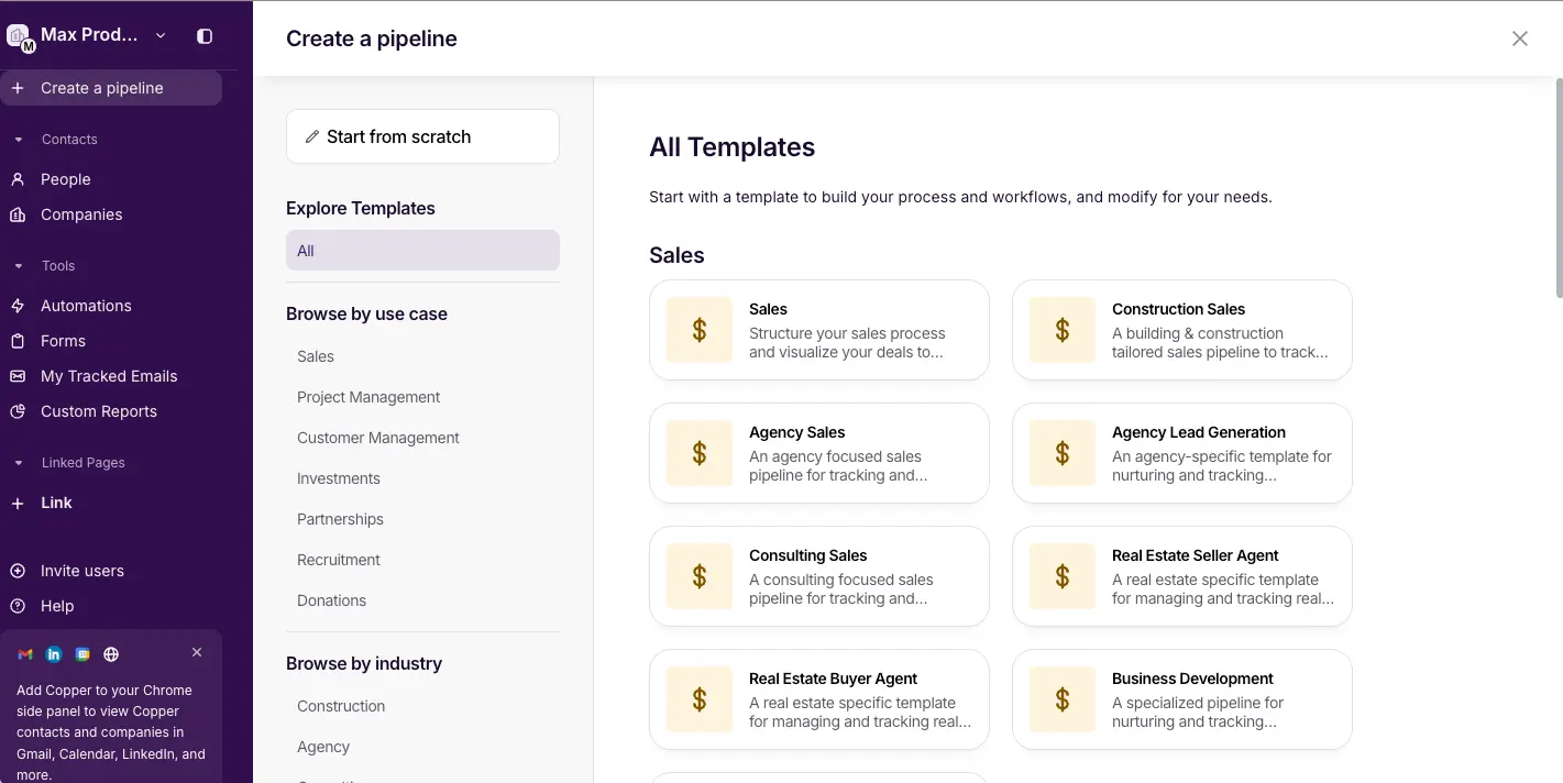 Copper CRM Pipeline Templates for Sales and Projects