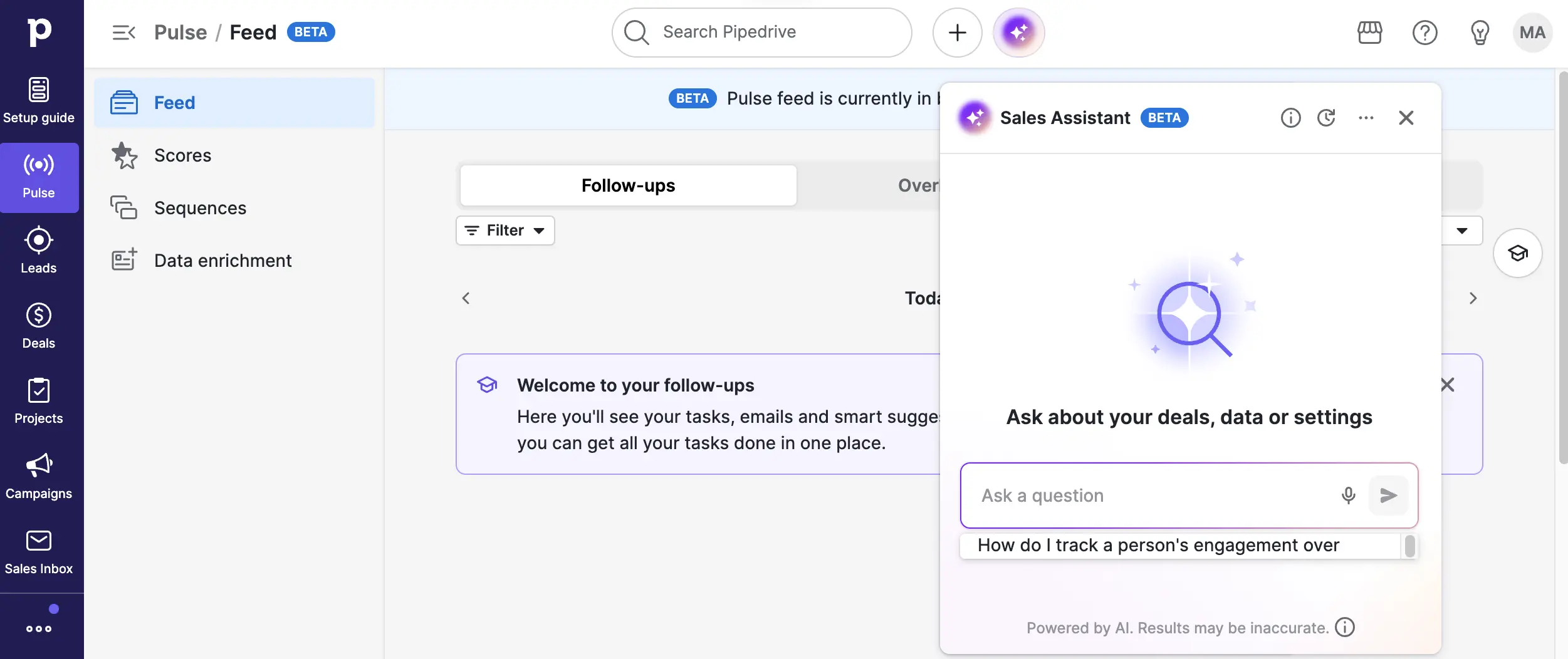 Pipedrive AI Sales Assistant and Pulse Feed Interface