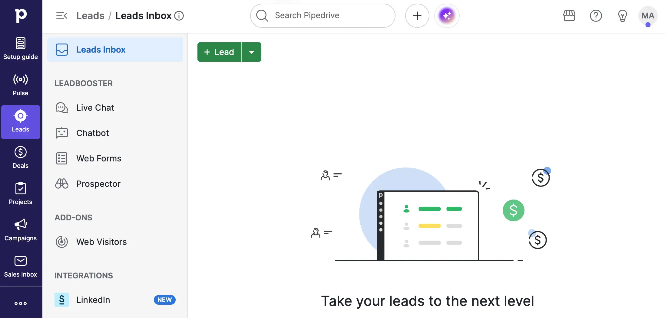 Pipedrive LeadBooster Leads Inbox with Chatbot and Prospector Features