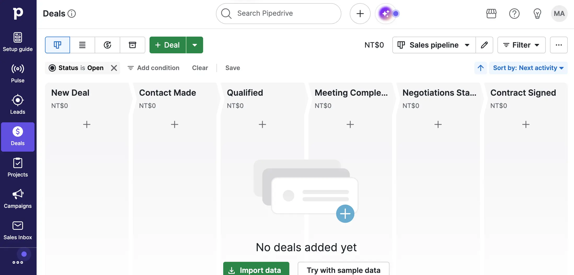 Pipedrive Sales Pipeline Kanban Board with Custom Stages