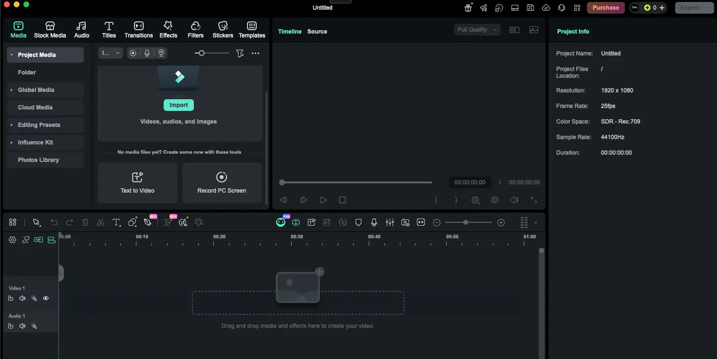 Wondershare Filmora 15 Main Editing Interface