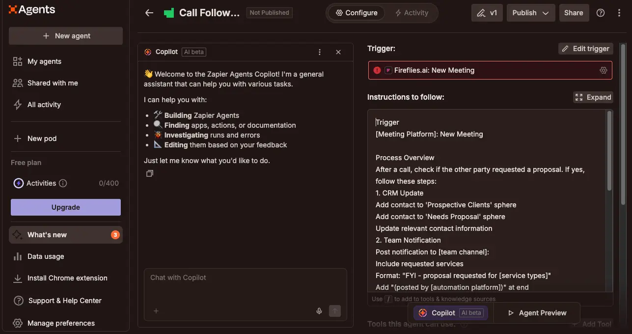 Zapier Agents Copilot Dashboard