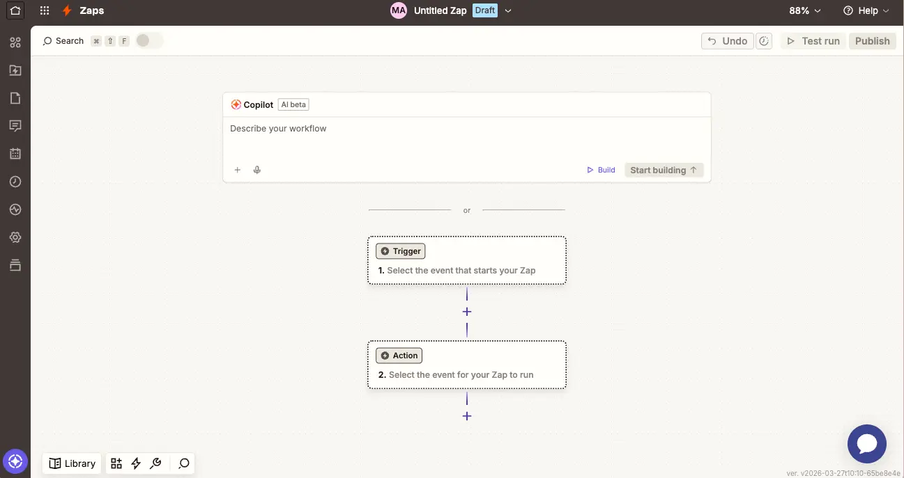 Zapier Zap Editor with Copilot Workflow Builder