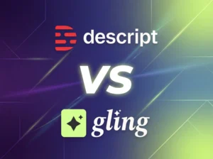 Descript vs Gling comparison showing both AI video editor logos side by side with VS graphic