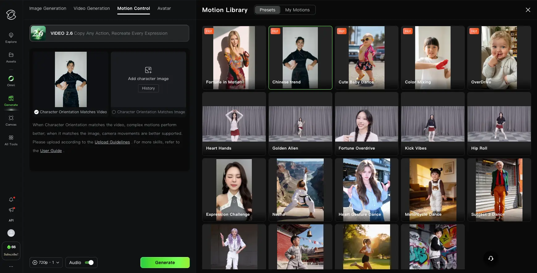 Kling AI Avatar Library showing preset digital human characters with categories for Makeup, UGC Ad, OOTD, Live Stream, Talking Head, and Podcast