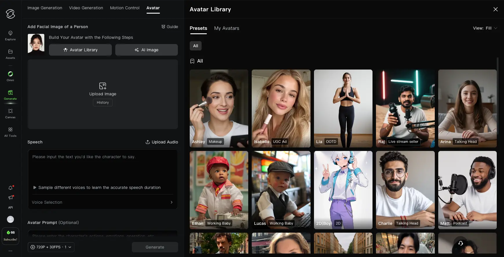 Kling AI Motion Control library showing preset motion templates including dance, gesture, and expression challenges