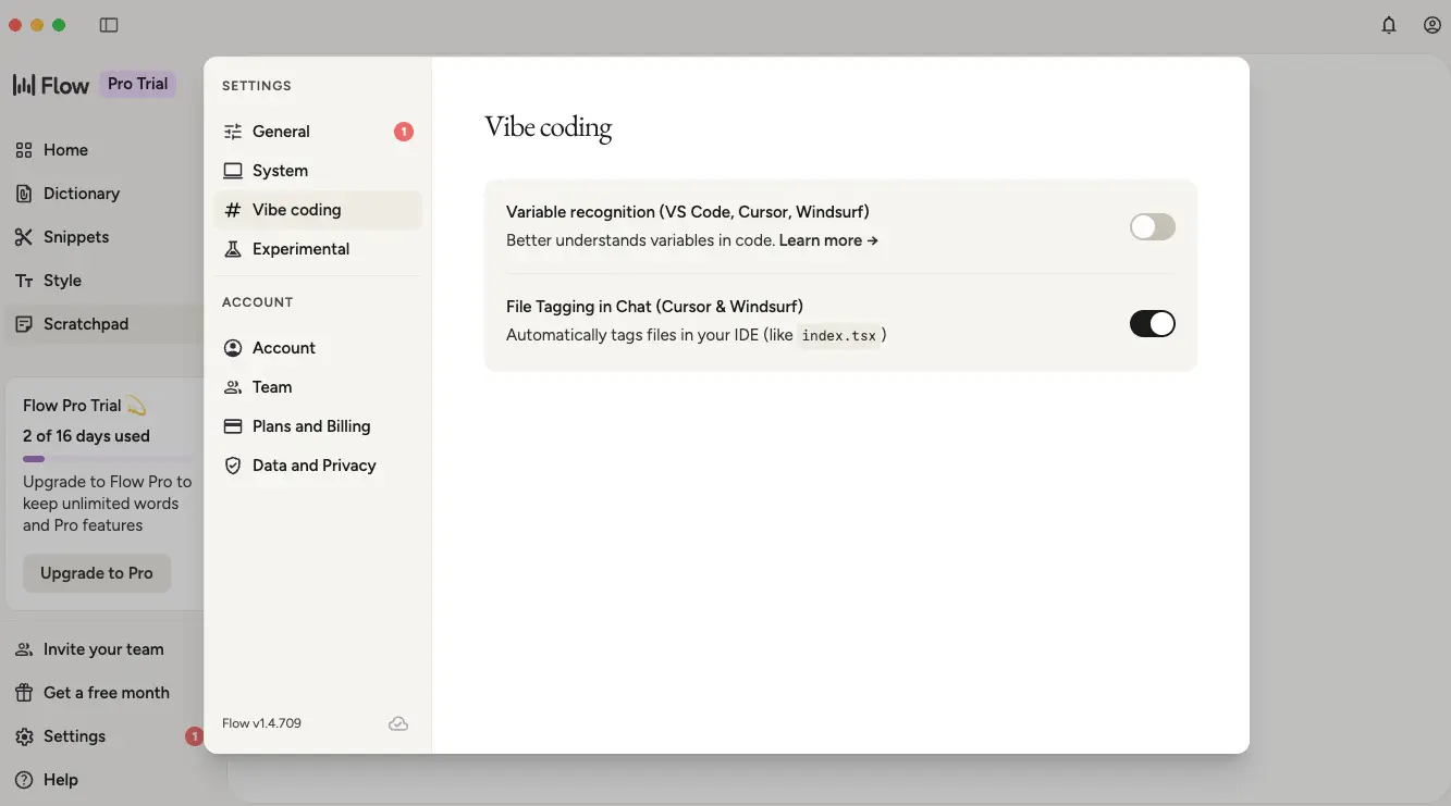 Wispr Flow Vibe Coding settings for Cursor and Windsurf IDE integration