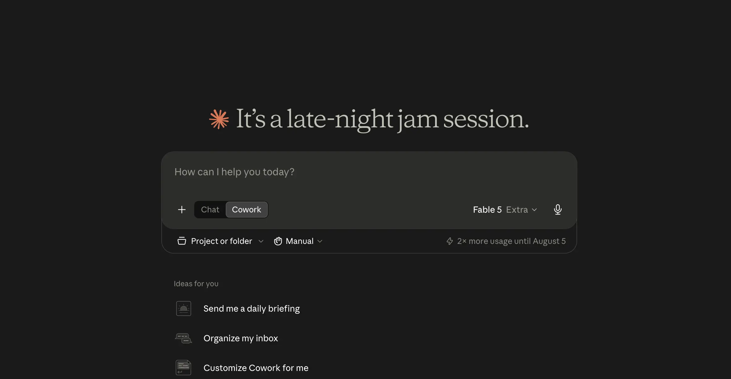 Claude Cowork mode in the Claude Desktop app with project folder access, autonomy controls, and scheduled task suggestions — screenshot from our account
