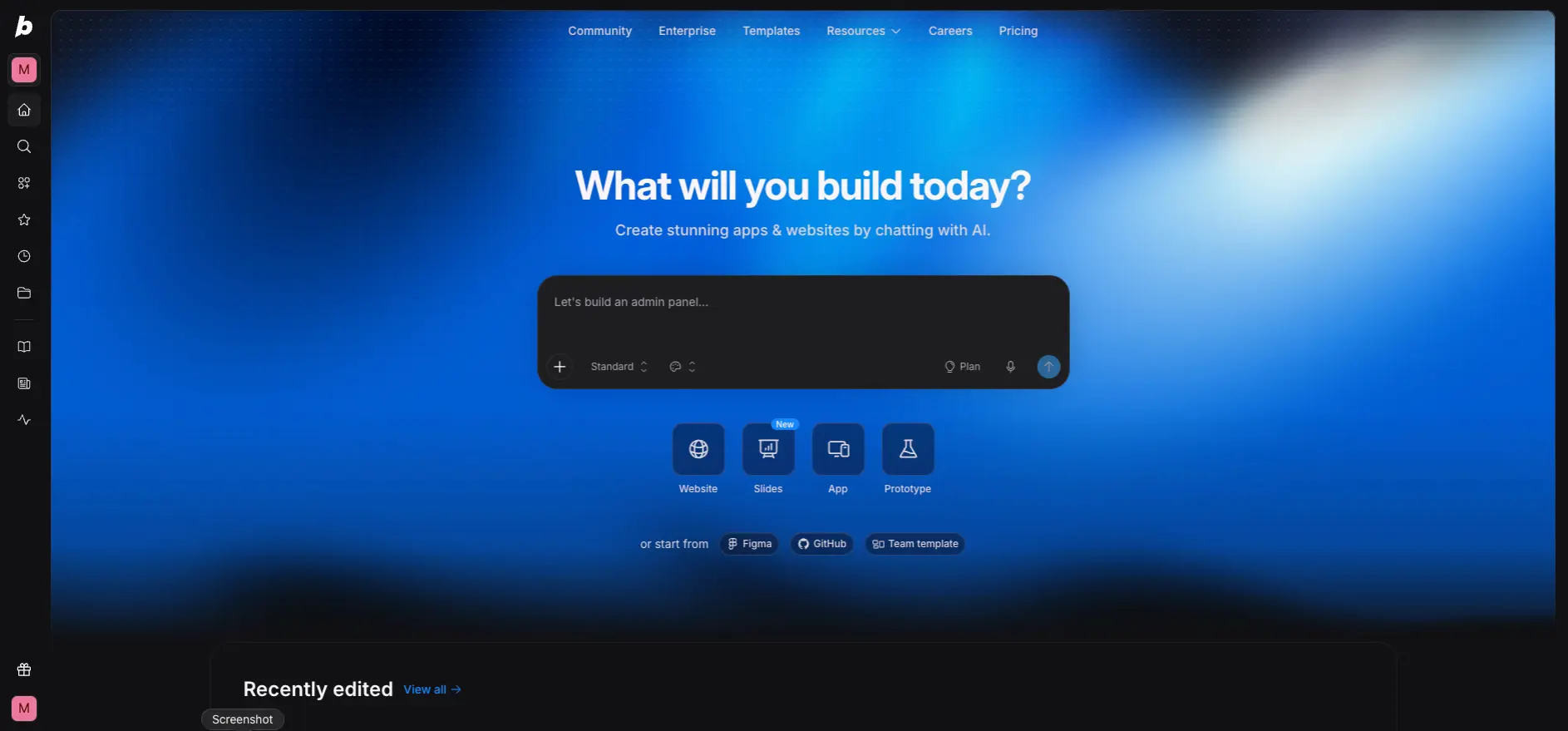 Bolt.new dashboard homepage from our own account