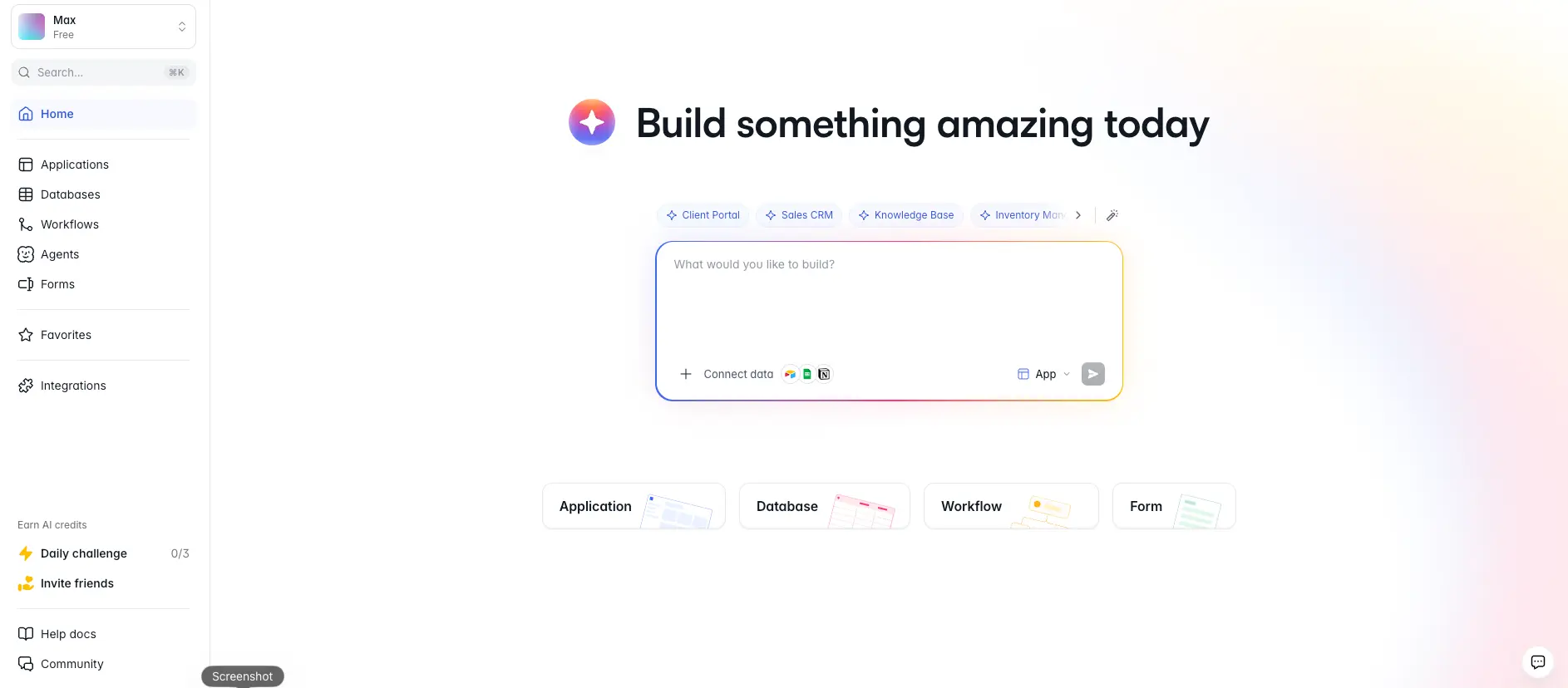 Softr dashboard homepage from our own account